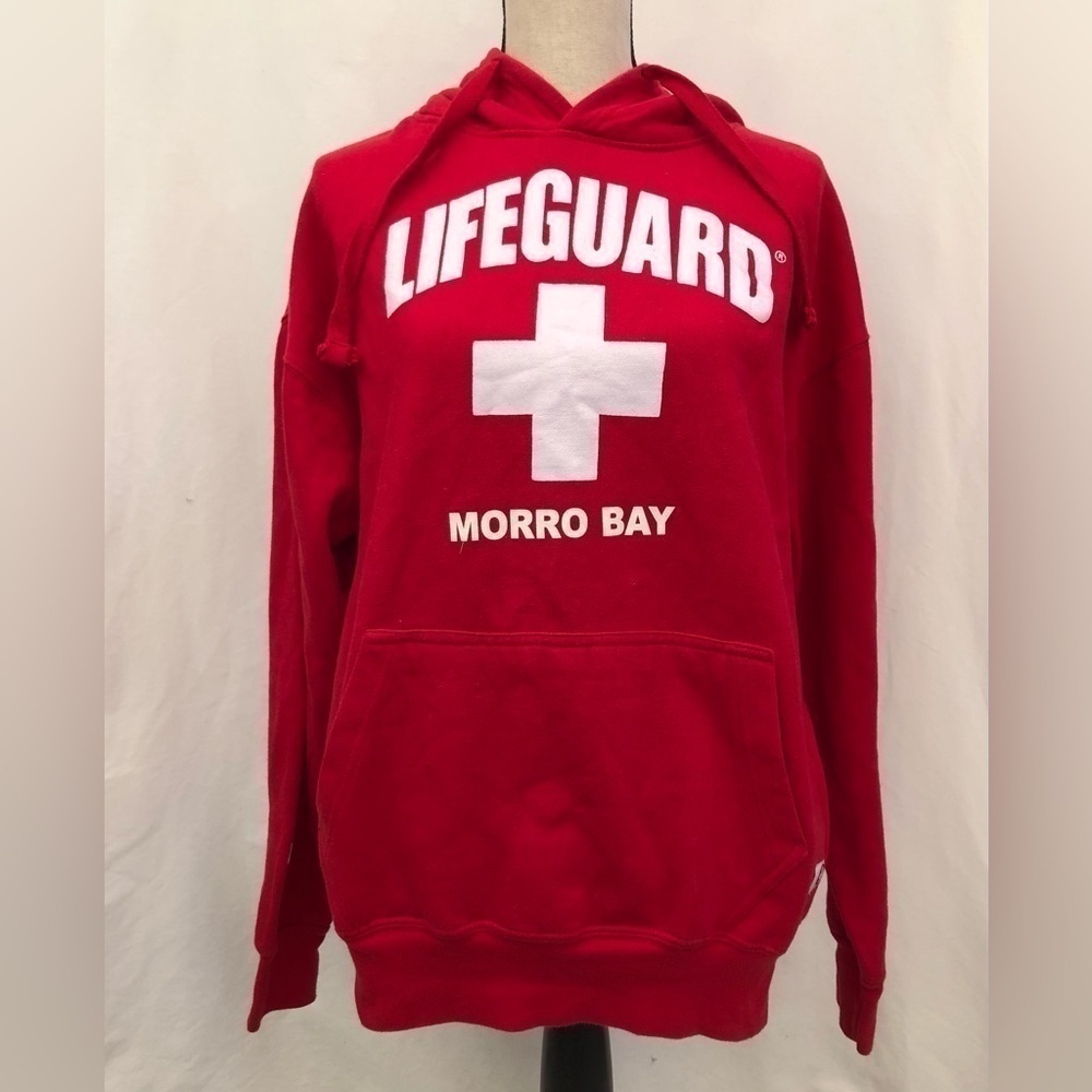 Lifeguard Red Hoodie Morro Bay Adult Kangaroo Pocket Size Large